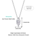 Silver S925 sterling silver marquise cut moissanite pendant necklace with size details - Marquise Cut Style (N14145) + GRA Certificate