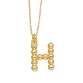 Polished gold initial H pendant necklace with unique round bead texture and fine chain - Letter H