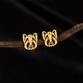 Minimalistische vergoldete Edelstahl Yorkshire Terrier Hunde-Ohrstecker für Damen - Yorkie / Gold