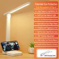Foldable white LED desk lamp with phone holder base and USB charging cable included - Non-rotating Rechargeable 3 Colors-With Cable