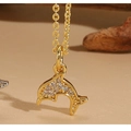 Collana con ciondolo delfino placcata in oro 14K con zirconi trasparenti e catena - Ciondolo a delfino / Oro