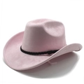 Pink suede western cowboy hat with wide brim and black braided band for men and women - M(56-58cm) / Pink (Suede)