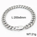 Klassieke zilveren titanium stalen Cubaanse schakelarmband, 200x8mm met karabijnsluiting - Stijl B-8mm-200mm(KB165915-ZZ)