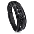 Vintage multilayer black leather bracelet with musical note charm and magnetic clasp - Music Note Black