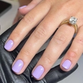 Short lavender press-on nails with glossy finish and sparkling gold crystal ring - Lavender (JP2637)