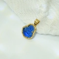 Mini 18k gold plated stainless steel Maitreya Buddha pendant in blue glass - Blue