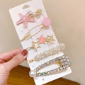 Sweet 5-piece pink starfish and pearl hair clip set with sparkling rhinestones - Small Star 5-piece Set