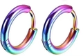 Rainbow gradient titanium steel hoop earrings with minimalist circular design and polished finish - Multicolor