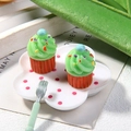 Miniature mint green resin cupcake model set with red base and polka dot tray accessory - 1.5x1.5cm / Orange Base with Dots Green Cream