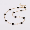 Gold beaded chain necklace with black floral charms and adjustable lobster clasp - Black Necklace