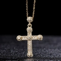 Golden cross pendant necklace with sparkling cubic zirconia on a black reflective surface - Gold Full Diamond Vintage Cross (0100W)