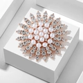 Sunflower brooch with white pearls and sparkling rhinestones in rose gold plating - xz4537A Rose Gold Flower