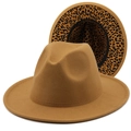 Chapeaux fedora camel à large bord avec doublure intérieure à motif léopard élégant - M (56-58cm) / Style Couleur Unie Camel (04)