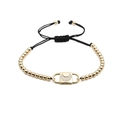 Adjustable beaded bracelet with gold beads, black cord, and cubic zirconia moon charm - Moon Square Plate / Gold/Black