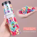 Set of 100 colorful mini high-elastic seamless hair ties in a transparent storage bottle - Candy Colors 100Pcs/Jar