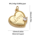 Golden heart love charm in copper with zircon stone and measurements for DIY jewelry - Ysn016-06 / 18K Gold