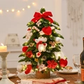 Mini Nordic Christmas tree with red bows, felt ornaments, warm lights and wooden base - 55cm Green Tree Felt Ornament Set