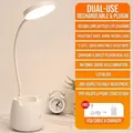 White LED desk lamp with flexible neck, integrated pen holder and mobile phone stand - White [XH4000 Rechargeable] Dimmable & Color Change + Cable + Adapter