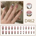 Französische Kunstnägel zum Aufkleben mit pinkem Farbverlauf, Herzen und Strass - Kleber-Typ / Nude Pink Herz Farbverlauf (D462)