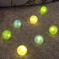 Colorful LED cotton ball string lights in yellow and green for festive room decoration - Battery Model: 5 Meters 50 Lights / Fresh Green
