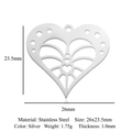 Silver hollow heart-shaped stainless steel pendant charm measuring 26x23.5mm - Silver Hollow Line Heart (5Pcs/Pack)