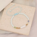 Bracciale intrecciato a mano azzurro con perla irregolare e perline sfaccettate - Blu lago