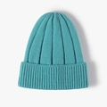 Gorro de punto azul lago con textura acanalada y dobladillo grueso para el invierno - Azul Lago