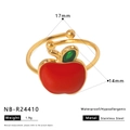 Verstellbarer Edelstahlring mit rotem Apfel-Emaille-Anhänger, wasserfestes Design - Apfel-Stil (NB-R24410)