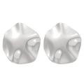 Detailed view of irregular wavy silver stud earrings with smooth mirror finish texture - Steel Color Smooth Disc (0231)