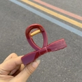 Elegant deep burgundy bow hair claw clip made of glossy resin with a gold metal spring - Wine Red - Bowknot Medium Claw (8cm)