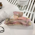Pink and gold mosaic pattern acetate hair claw clip with rectangle hollow design - Pink Purple Gold Pebble
