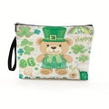 Borsa trucco di San Patrizio con orsetto e trifogli e cinturino da polso nero - Stile Orso Leprechaun (款式2)