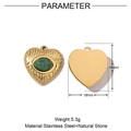 Detailed size chart of gold stainless steel heart pendant with green natural stone - VG619-Heart Green Stone Pendant