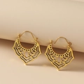 Macro view of gold mandala cut-out earrings with intricate bohemian pattern details - Antique Gold (7397)