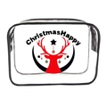 Clear PVC makeup bag with black zipper featuring a red Christmas reindeer print - 053-Christmas Happy Red Deer