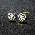 Boucles d'oreilles cœur en acier inoxydable argenté avec ange, taille 10mm x 9mm - 180 Ange Coeur / Couleur Acier