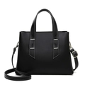 Borsa tote in pelle nera con cuciture bianche a contrasto e finiture in metallo argento - Nero con Cuciture Bianche