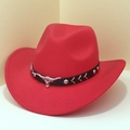 Classic red wool felt western cowboy hat with black band and silver bull head emblem - M (56-58cm) / Red (Black Bull Head Band)