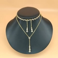 Elegant gold bridal jewelry set featuring rhinestone necklace and matching earrings - 446 KC Gold 3-Piece Set / Gold