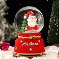 Christmas snow globe with Santa and tree, red base with golden bells and white snowflakes - Santa Claus (4136) / 8cm Music + Light