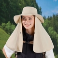 Beige outdoor sun hat with wide brim and long neck flap for hiking and sun protection - Beige
