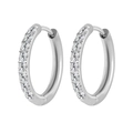 Silver stainless steel hoop earrings with sparkling cubic zirconia channel setting - 2.5*14mm Steel (Pair)