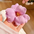 Elegant light purple tulip hair scrunchie with realistic petals and yellow stamen detail - Purple Open Tulip Hair Clip