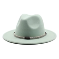 Mint green wool felt fedora hat with woven rope band and wide brim for autumn style - Mint Green