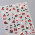 3D mattierte Weihnachts-Nagelaufkleber M-783 mit roten Glitzerbäumen und Hütten - Weihnachtsserie M-783 / Vergoldetes Rot