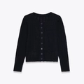 Cárdigan negro de mujer en lana de alpaca con cuello en V y detalles de punto calado fino - S / Negro