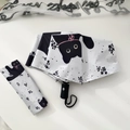 Vista detallada de paraguas automático plegable con estampado de gato y funda a juego - Gato Negro Floral / 3 Pliegues Automático