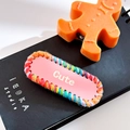 Pink acetate hair clip with rainbow knit edges and gold Cute text on a black notebook - Oval-Pink