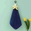 Hanging coral fleece hand towel with navy blue fabric and a cute yellow star doll - Star-Bare / Dark Blue