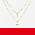 Collier double rang en argent 925 doré avec pendentifs lune et étoile en moissanite - Style N15244 (Moissanite 2.5mm+17 Pierres) / Argent 925 Plaqué Or K
